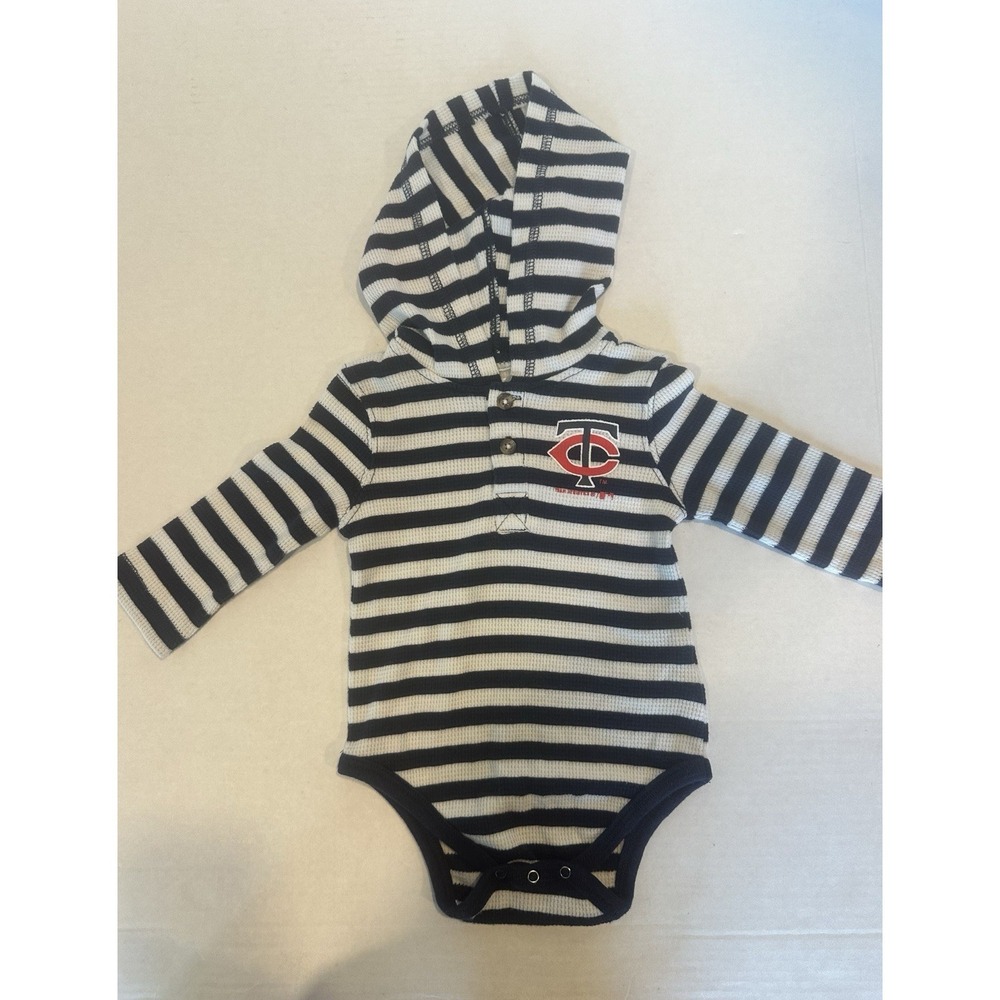 Minnesota Twins MLB Infant One Piece Navy & White Striped Hooded Size 6-9 Months